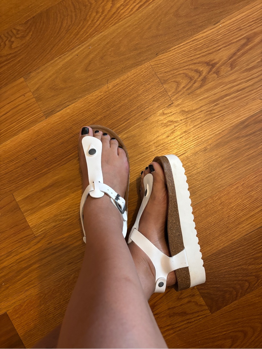 White Platform Thong Sandals with Cork Footbed